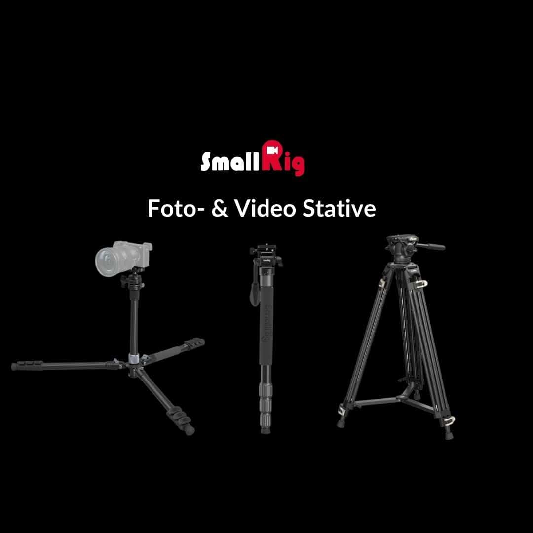 SmallRig, Stative, Fotoaufnahmen, Videoaufnahmen, Stabilität, Flexibilität, Tischstativ, Einbeinstativ, Dreibeinstativ, Aluminium, Kohlefaser, Kugelkopf, Fluid Stativ Kopf, Kamerapositionierung