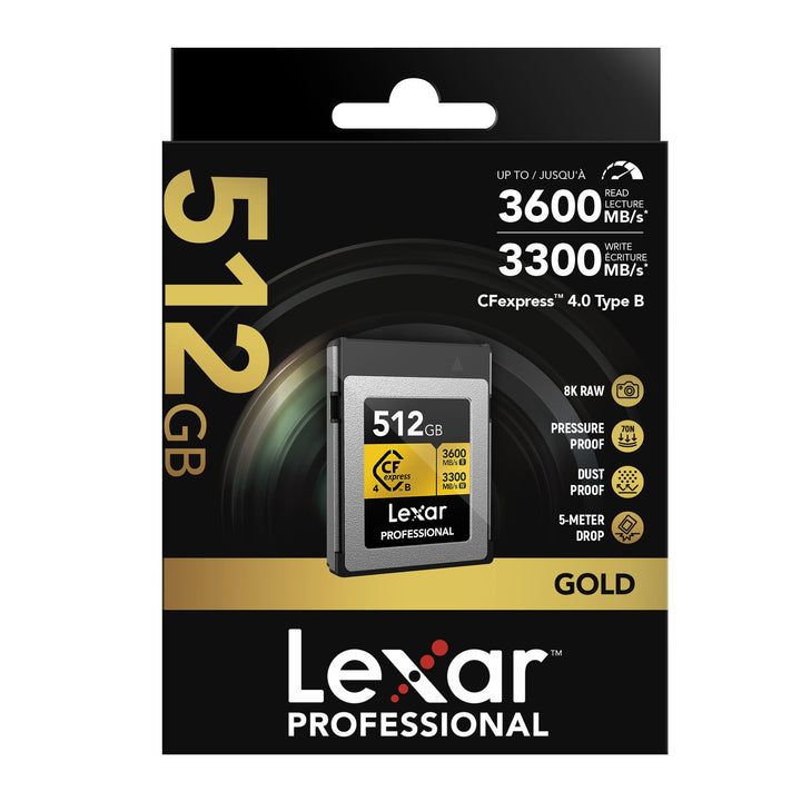 Empfohlenen Speicherkarte fuer Nikon Z8, Z9, Z6III und Z7II für Foto und Videoaufnahme, Lexar Cfexpress Typ B Gold  mit 512GB Speicher