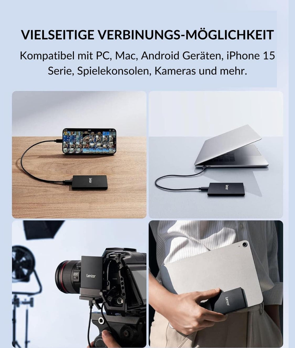 SSD festplatte mit direktaufnahme von fotos und Videos, Kompatibel für Iphone, Kamera, Nikon Z, Mac, Android, Windows