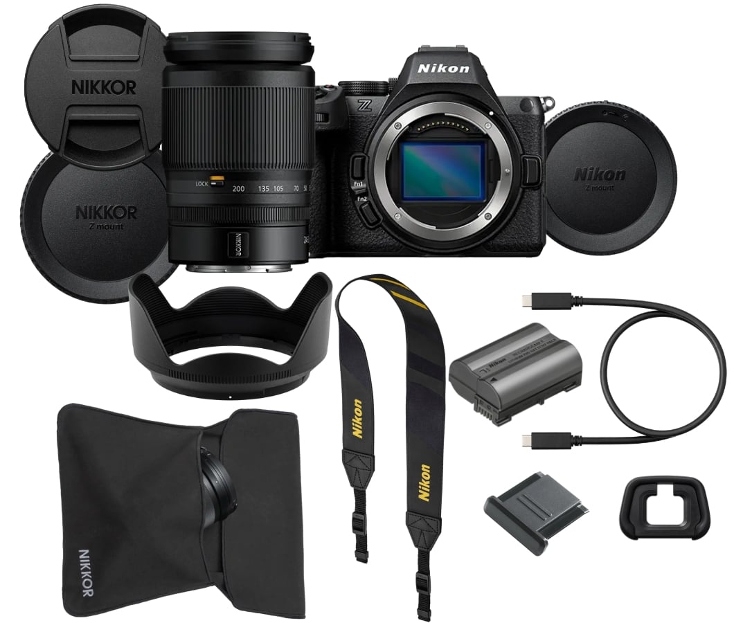 Nikon Z5 II Kit mit Nikkor Z 24-200mm Objektiv mit Akku, Tragriemen, Augenmuschel, Gehäusedeckel, USB-C Kabel, Objektivbeutel, gegenlichblende,  Rück- Frontdeckel für Objeki im Lieferumfang bei Kauf