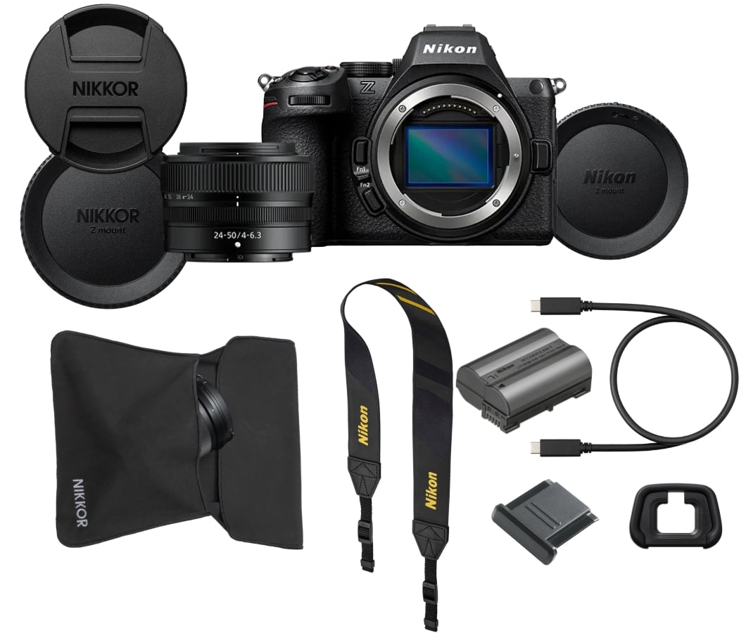 Nikon Z5 II Kit mit Nikkor Z 24-50mm Objektiv mit Akku, Tragriemen, Augenmuschel, Gehäusedeckel, USB-C Kabel, Objektivbeutel, Rück- Frontdeckel für Objeki im Lieferumfang bei Kauf