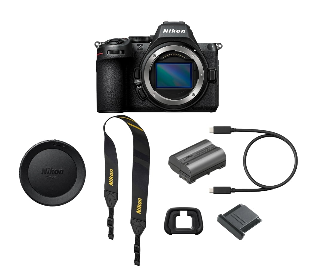Nikon Z5 II spiegellose Kamera mit Akku, Tragriemen, Augenmuschel, Gehäusedeckel, USB-C Kabel im Lieferumfang bei Kauf