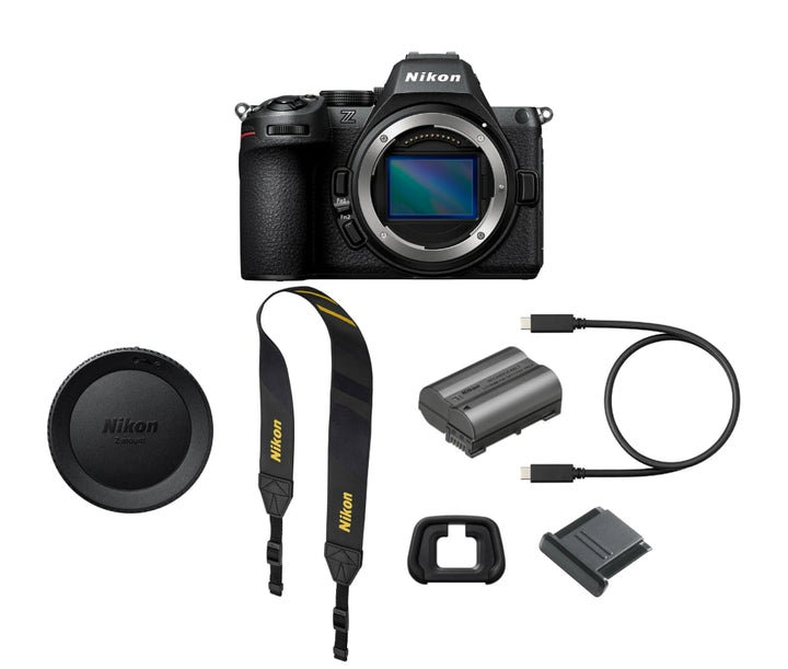 Nikon Z5 II spiegellose Kamera mit Akku, Tragriemen, Augenmuschel, Gehäusedeckel, USB-C Kabel im Lieferumfang bei Kauf