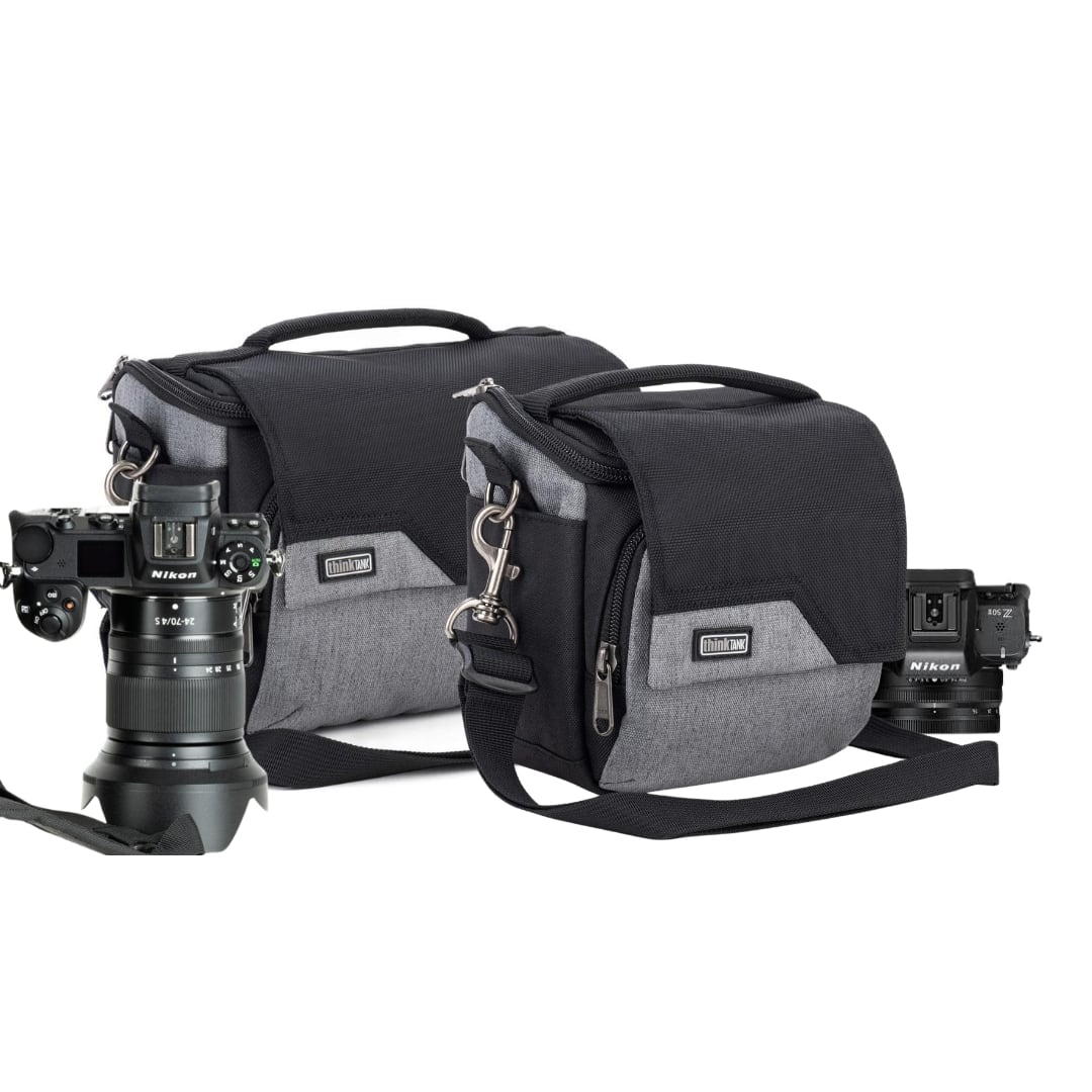 Tragbare Foto-Schultertasche Think Tank Mirrorless Mover V2 mit Nikon Z-Kamera im Einsatz draußen